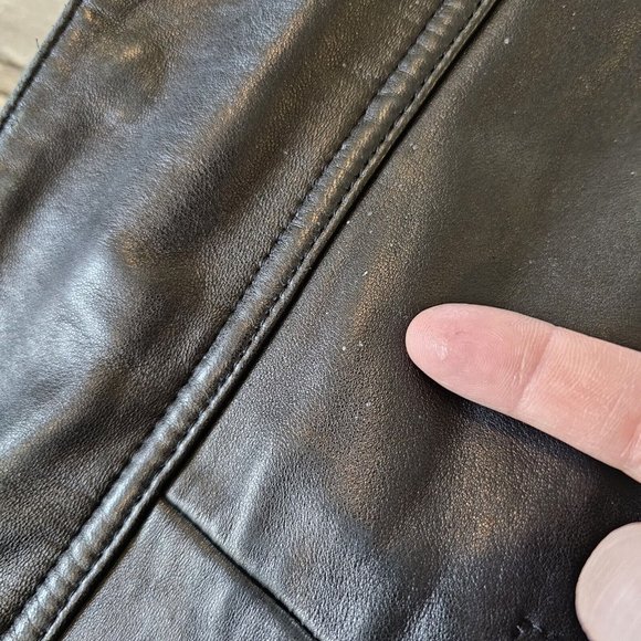 Marc New York Andrew Mark Black Leather Coat XL Zipup Patch Pockets Heavy - Picture 12 of 15